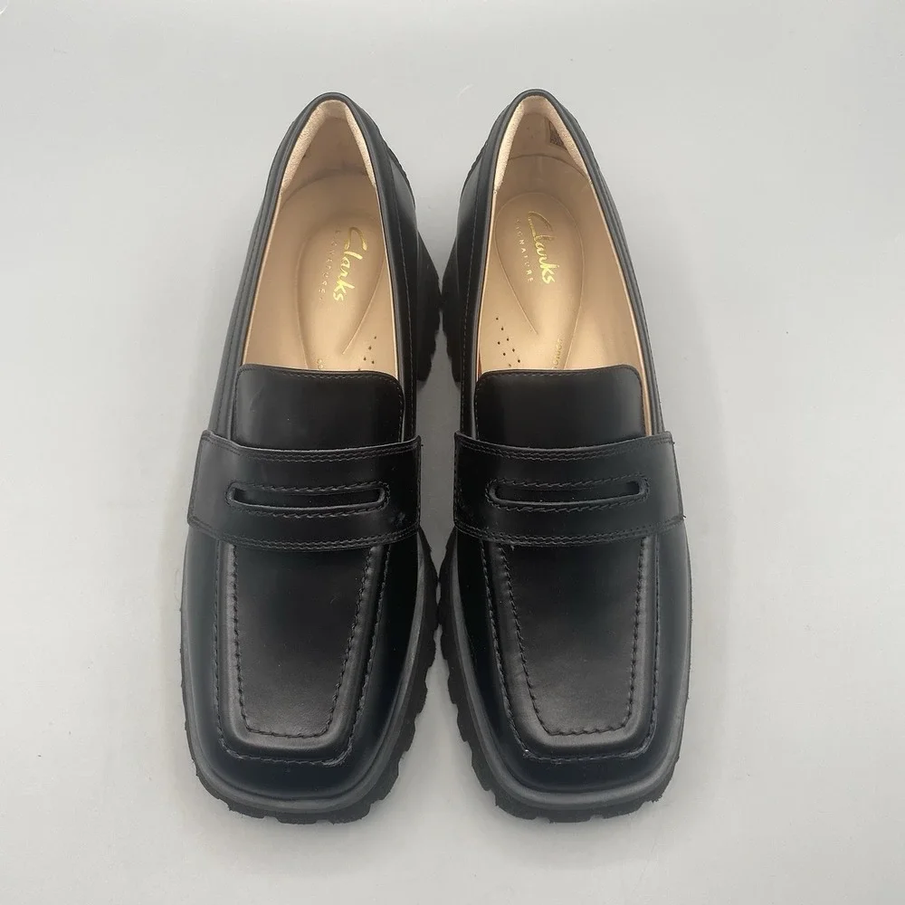 Clark's Signature STAYSO EDGE‎ Black Loafer Slip On Shoes Size 6.5 Chunky Lug